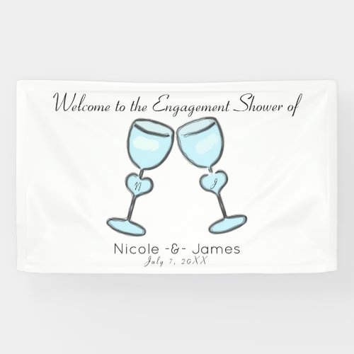 Two Heart Wine Glasses Bridal Shower Engagement Banner