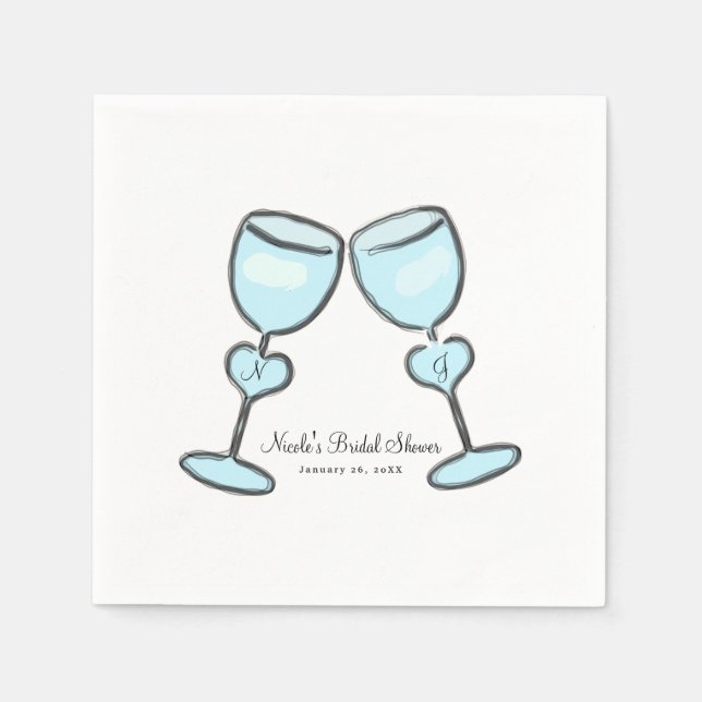 Two Heart Wine Glasses Bridal Shower Engagement Napkins (Front)