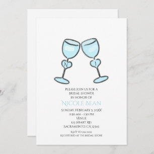 Two Heart Wine Glasses Bridal Shower Invitations