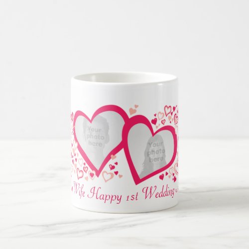 Two hearts 1st wedding anniversary photo mug