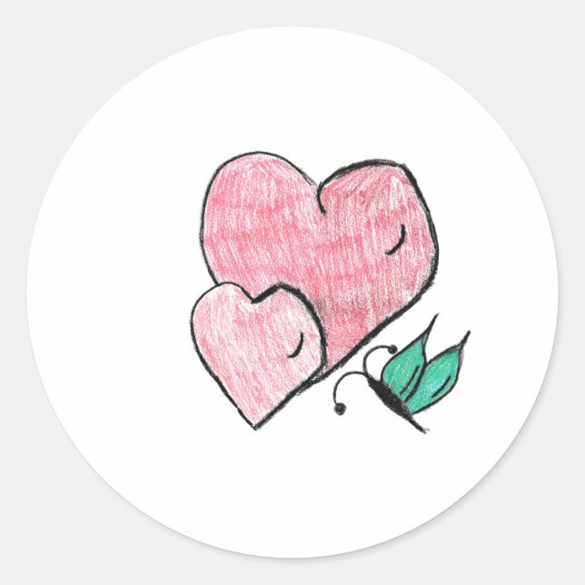 Two Hearts and a Butterfly  Classic Round Sticker (Front)