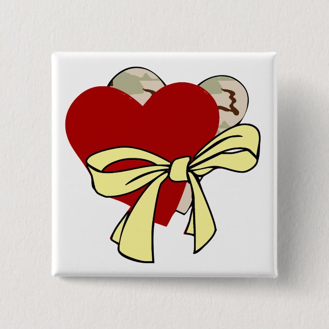Two hearts and yellow ribbon pinback button (Front)