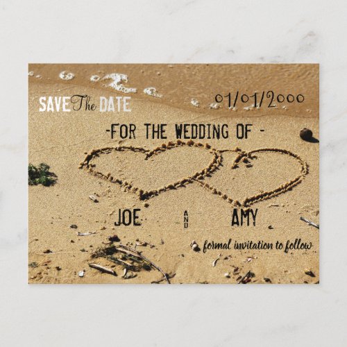 Two hearts beach Wedding Announcement Postcard