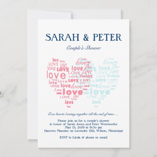 Two Hearts Beating TogetherSweet Couples Shower Invitation
