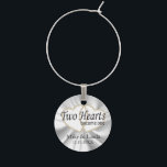 Two Hearts Become One in White Satin Wine Charm<br><div class="desc">Wine Charm. Great for any occasions or events by simply changing the text. ⭐This Product is 100% Customizable. Graphics and text can be deleted, moved, resized, changed around, rotated, etc... ⭐99% of my designs in my store are done in layers. This makes it easy for you to resize and move...</div>