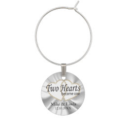 Two Hearts Become One in White Satin Wine Charm