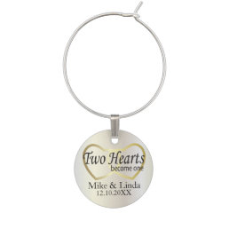 Two Hearts Become One Wine Glass Charm