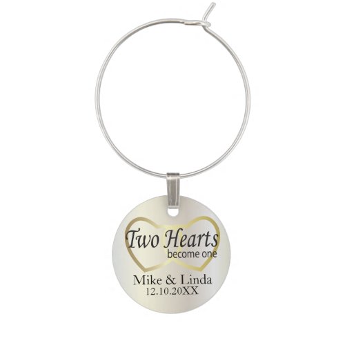 Two Hearts Become One Wine Glass Charm