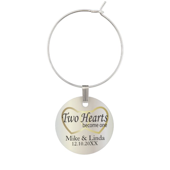 Two Hearts Become One Wine Glass Charm (Front)