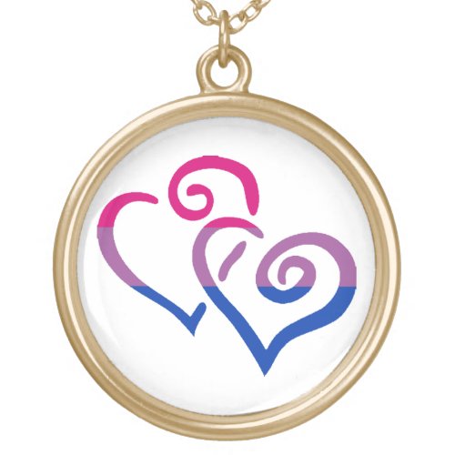 Two Hearts Bisexual Pride Gold Plated Necklace