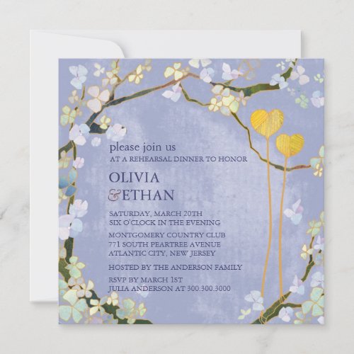 Two Hearts Blue Elegant Rehearsal DInner Invites