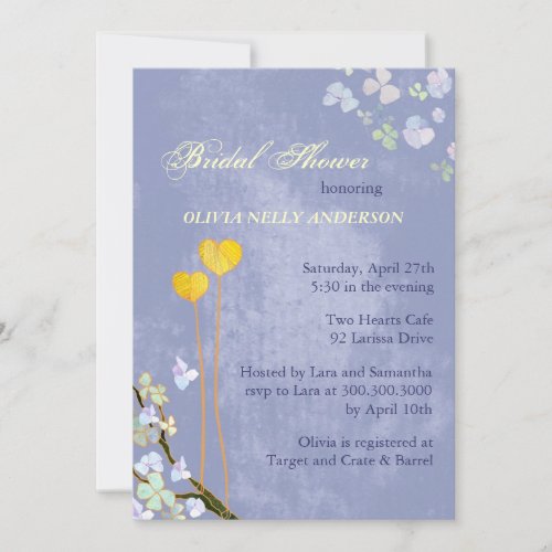 Two Hearts Blue Spring Floral Bridal Shower Invite