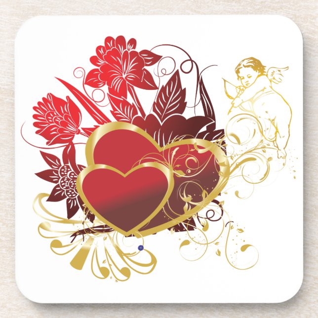 Two Hearts Bouquet Drink Coaster (Front)