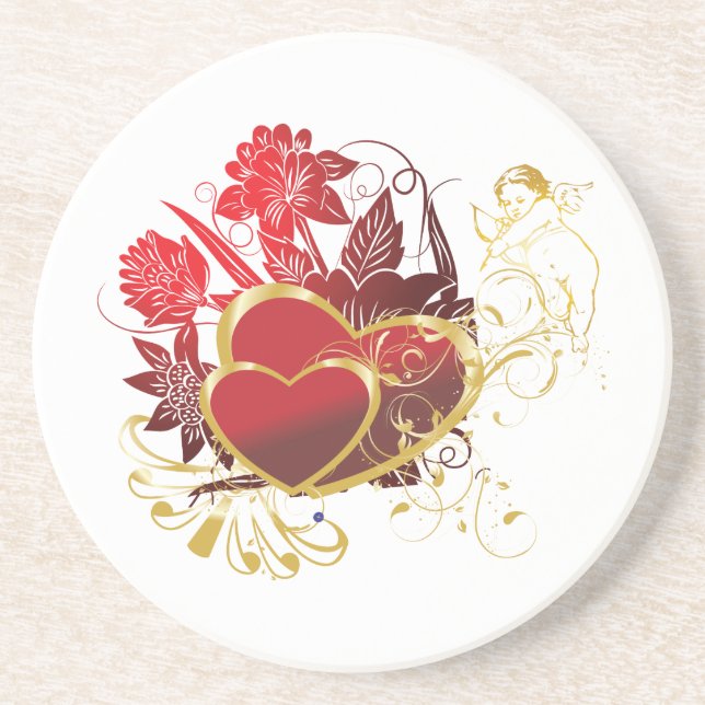 Two Hearts Bouquet Sandstone Coaster (Front)