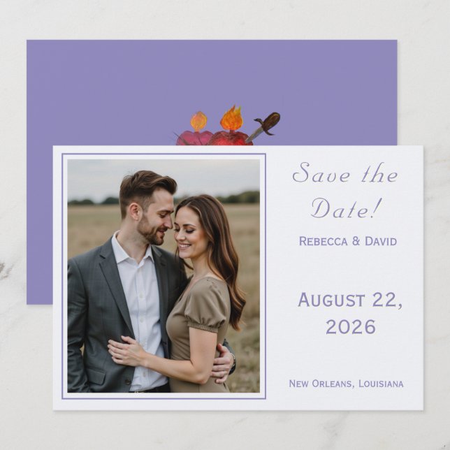 Two Hearts Catholic Flat Save The Date Card (Front/Back)