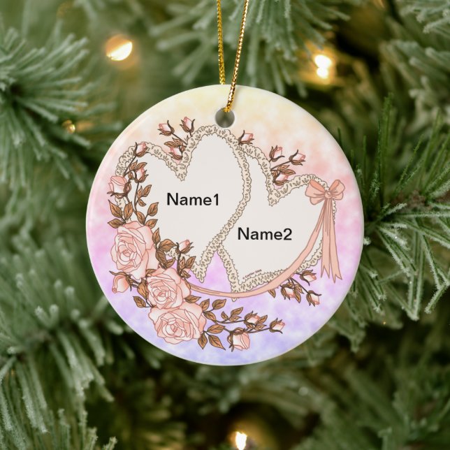 Two Hearts  Ceramic Ornament (Tree)