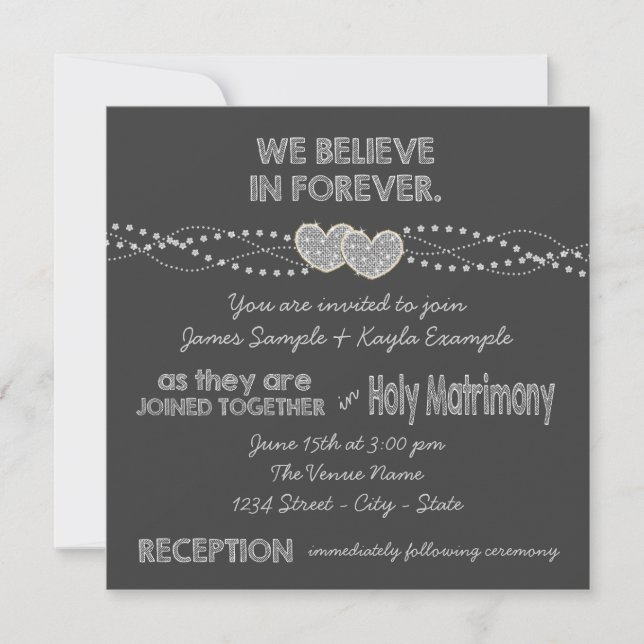 Two Hearts Chalkboard Wedding Invitation (Front)