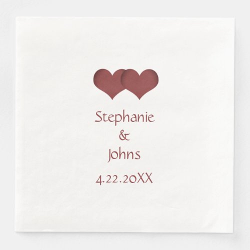 Two Hearts Couple Bride Groom Custom Name Wedding  Paper Dinner Napkins