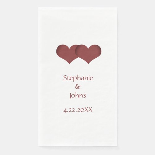 Two Hearts Couple Bride Groom Custom Name Wedding  Paper Guest Towels