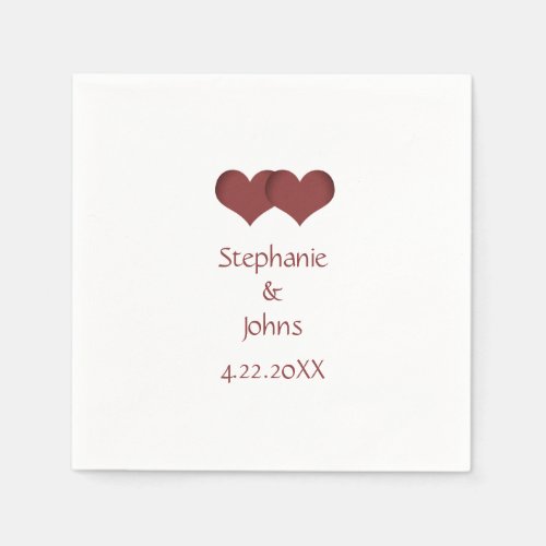 Two Hearts Couple Romantic Custom Name Wedding  Napkins