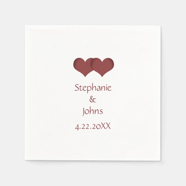 Two Hearts Couple Romantic Custom Name Wedding  Napkins (Front)