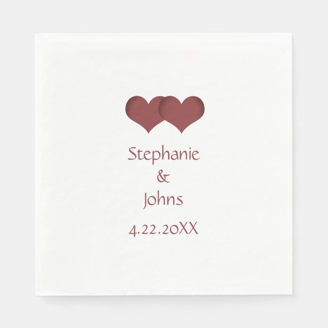 Two Hearts Couple Wedding Romantic Custom Name Napkins (Front)