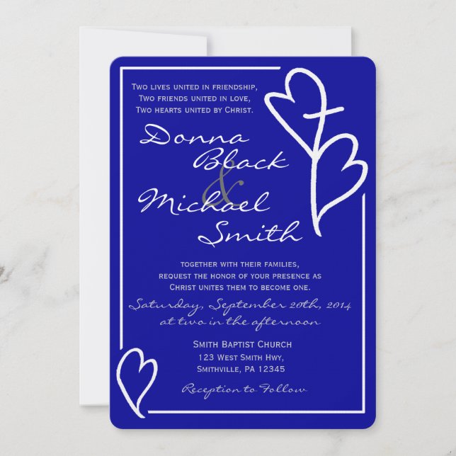 Two Hearts Cross Religious Wedding Invitations (Front)