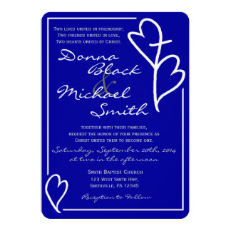 Two Hearts Cross Religious Wedding Invitations