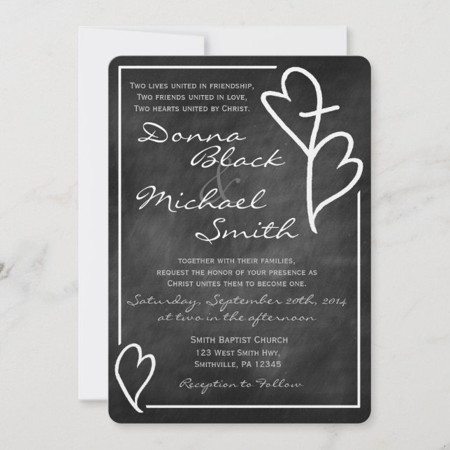 Two Hearts Cross Religious Wedding Invitations (Front)