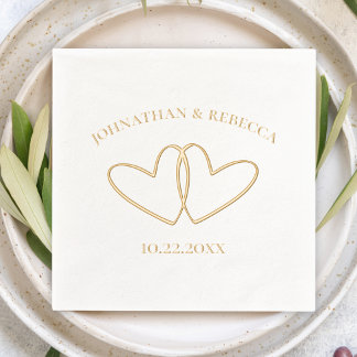 Two Hearts Custom Names & Wedding Date Minimalist Foil Napkins