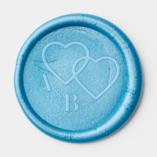 Two Hearts Customisable Double Monogram Wedding Wax Seal Sticker (Front)