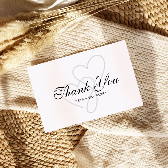 Two Hearts Elegant Script Wedding Letterpress Thank You Card (Creator Uploaded)