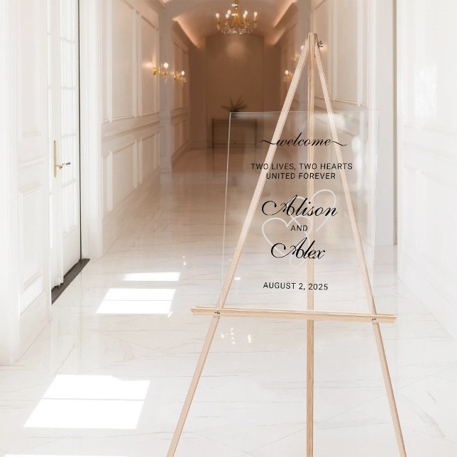 Two Hearts Elegant Script Wedding Welcome Sign (Creator Uploaded)