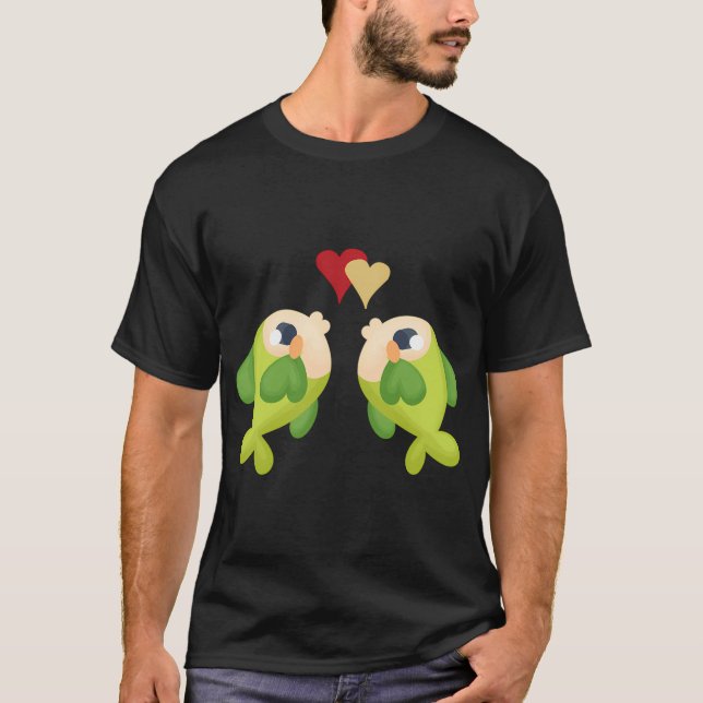 Two hearts float between the fish one red and one  T-Shirt (Front)