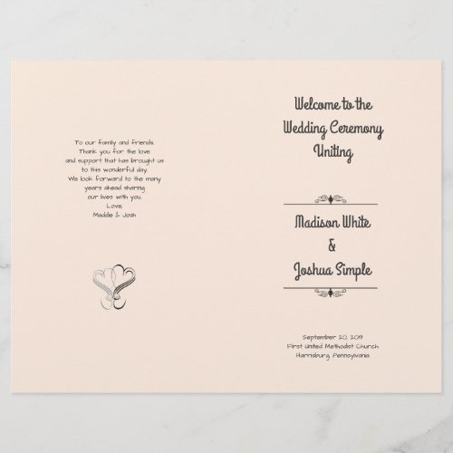 Two Hearts Folded Wedding Program Template