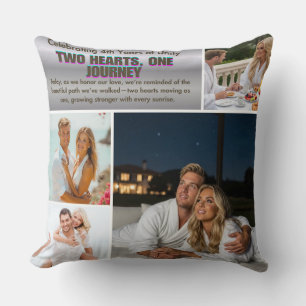Two Hearts, Four Years, Forever to Go. Couple Co Throw Pillow