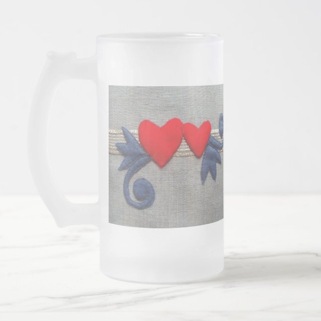 Two hearts frosted glass beer mug (Left)