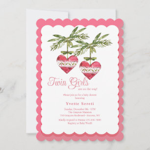 Two Hearts Girl Baby Shower Invitation