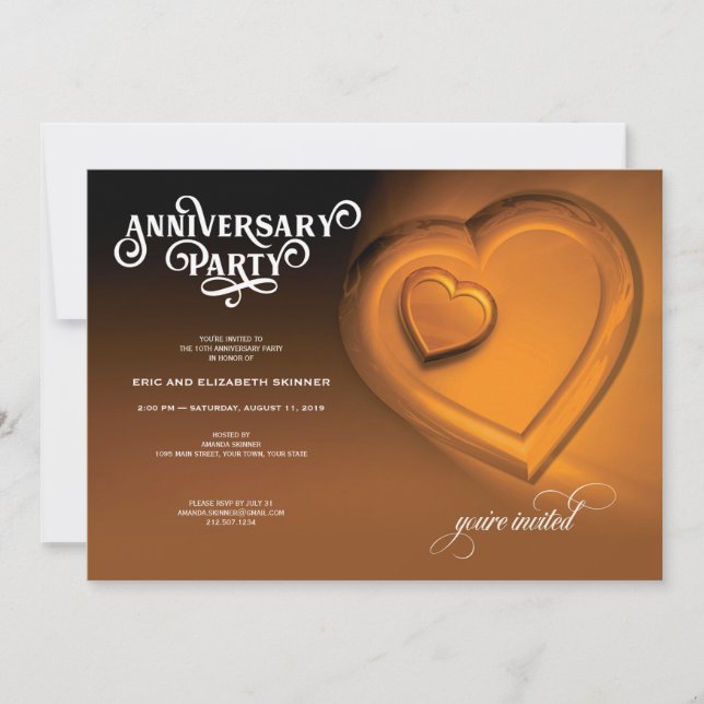 Two Hearts, Gold Anniversary Party Invitation (Front)