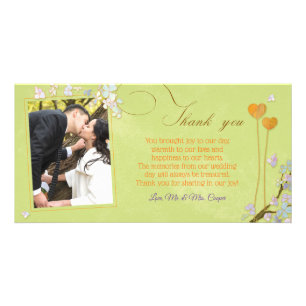 Two Hearts Green Wedding Thank You Photo Card