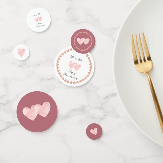 Two Hearts Happy Anniversary on Rose Gold & White Confetti (Group)