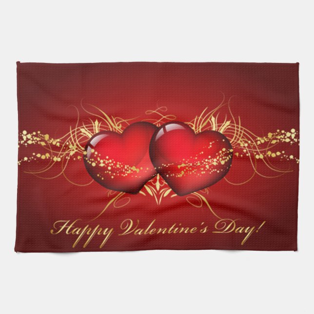 Two Hearts Happy Valentines Day Towel (Horizontal)