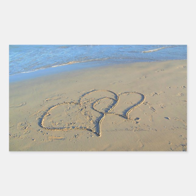 Two Hearts in Beach Sand Rectangular Sticker (Front)
