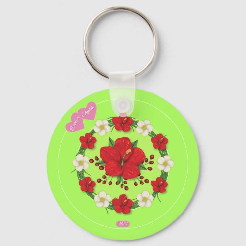 Two Hearts in bloom Blue Hibiscus   Keychain