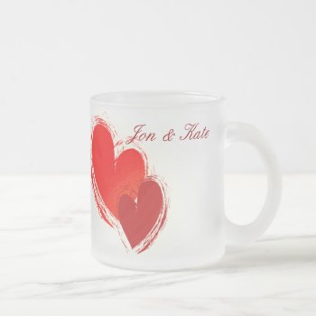 Two Hearts In Love Frosted Glass Coffee Mug by perfectwedding at Zazzle