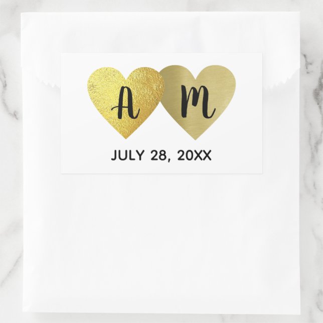Two Hearts in love with bride groom initials Rectangular Sticker (Bag)