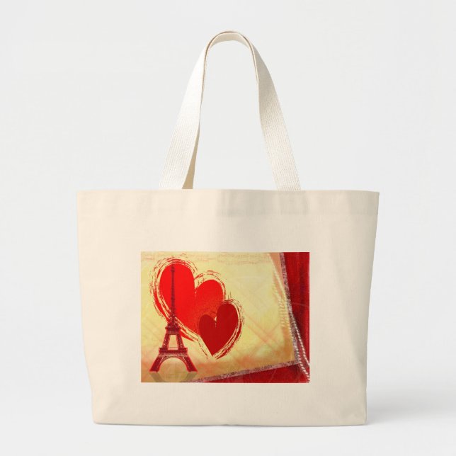 Two hearts in Paris Large Tote Bag (Front)