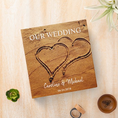 Two hearts in sand personal Beach Wedding album 3 Ring Binder