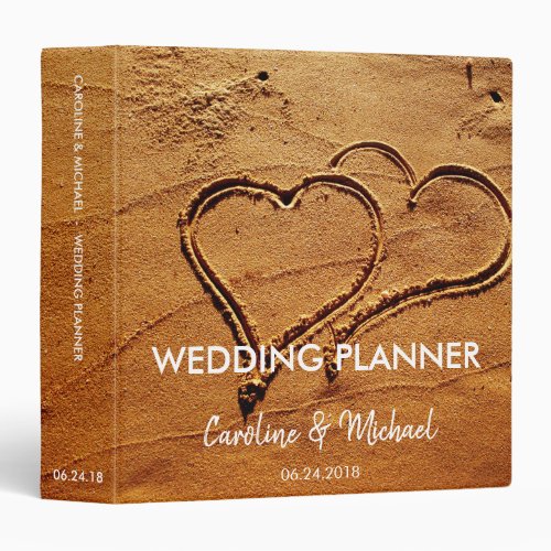 Two hearts in sand personal Beach Wedding planner 3 Ring Binder