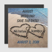 Two Hearts In Sand Save The Date Magnetic Card (Front/Back)
